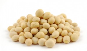 Close up of soy beans in isolated white background