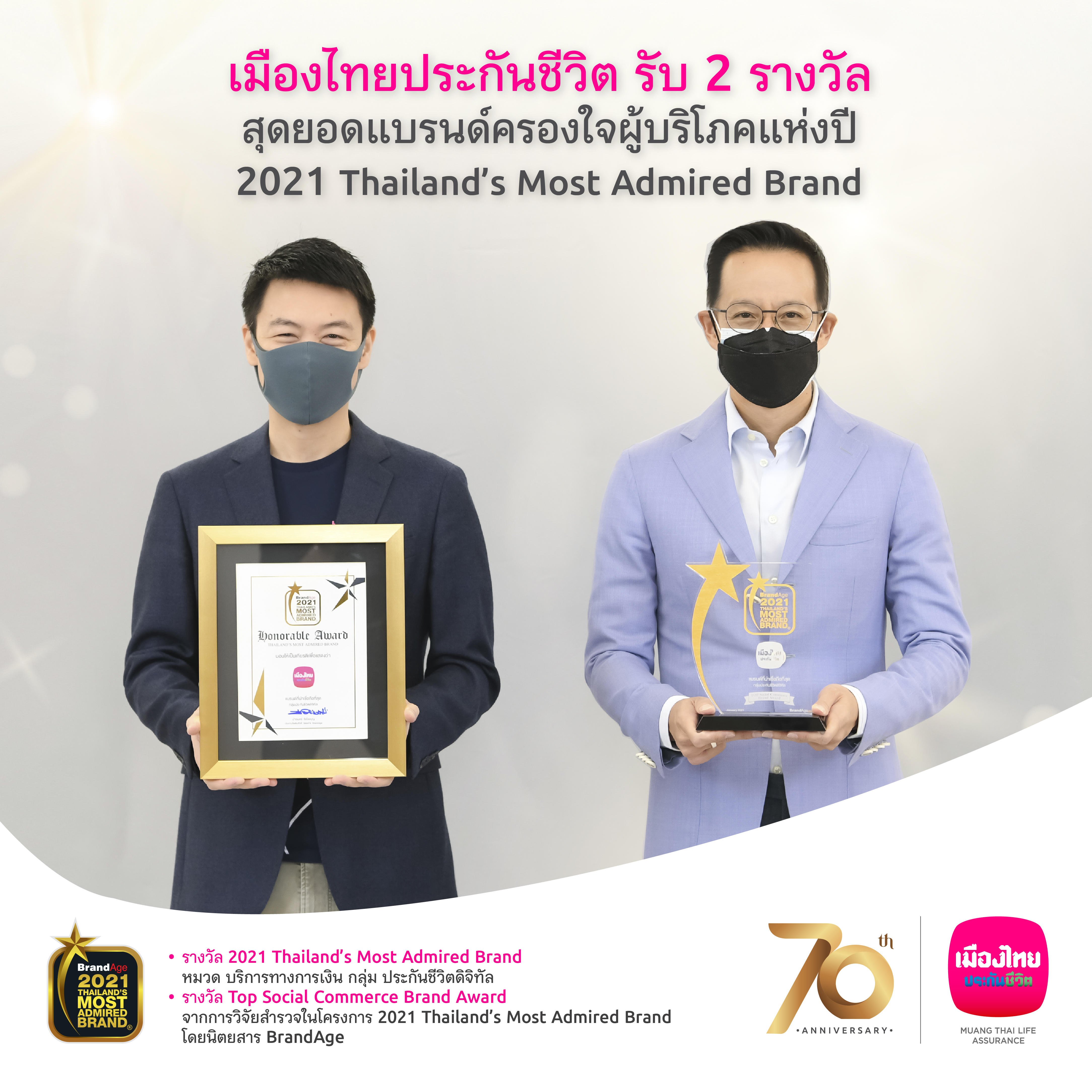 เมืองไทยประกันชีวิต คว้า 2 รางวัล สุดยอดแบรนด์ครองใจผู้บริโภคแห่งปี  “2021 Thailand’s Most Admired Brand”